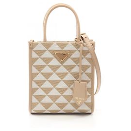 Prada Triangolo Jacquard Symbol Embroidery Mini Handbag White Beige
