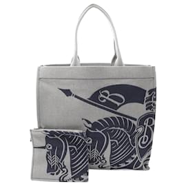 Burberry-Burberry EKD XL Square Tote Bag-Brown,Navy blue