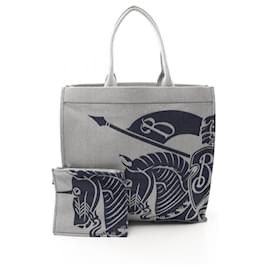 Burberry-Burberry EKD XL Square Tote Bag-Brown,Navy blue