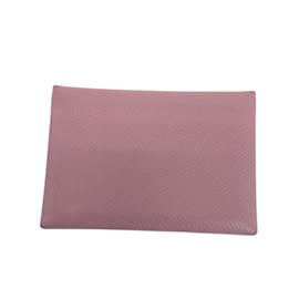 Hermès-Porte-cartes en cuir Epsom rose Calvi Duo d'Hermès-Rose