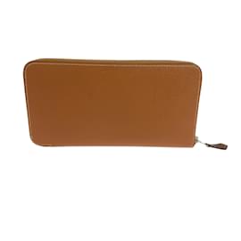 Hermès-Portefeuille Long Azap Hermes en Cuir Epsom-Marron,Doré