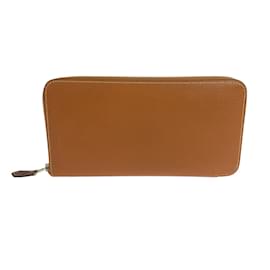 Hermès-Portefeuille Long Azap Hermes en Cuir Epsom-Marron,Doré