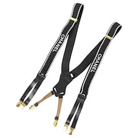 Chanel-Chanel Vintage Canvas Leather Coco Mark Suspenders-Black