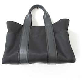 Hermès-Sac tote en toile et cuir Hermes Acapulco PM-Noir