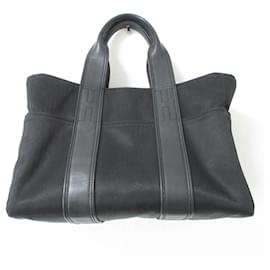 Hermès-Sac tote en toile et cuir Hermes Acapulco PM-Noir