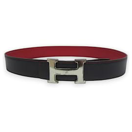 Hermès-Hermes Reversible Constance Belt-Red,Navy blue