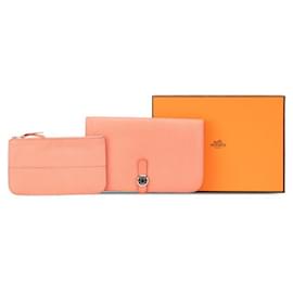 Hermès-Portefeuille long Dogon Duo Togo Hermes-Rose,Autre