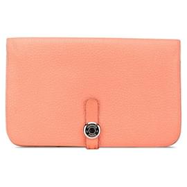 Hermès-Portefeuille long Dogon Duo Togo Hermes-Rose,Autre