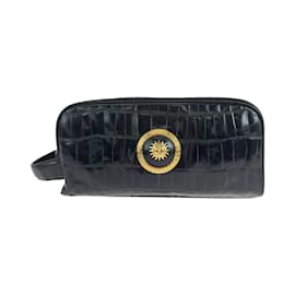 Versace-Clutch de couro preto em relevo com padrão de sol vintage Versace-Preto