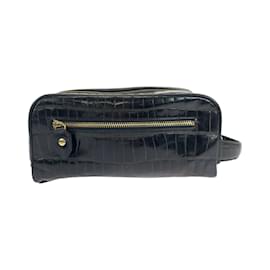 Versace-Clutch de couro preto em relevo com padrão de sol vintage Versace-Preto