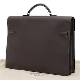 Hermès-Sac à main Hermes Kelly Depeche 38-Gris anthracite,Damier ebène
