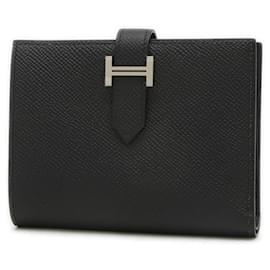Hermès-Portefeuille compact Hermes Bearn en cuir Epsom noir-Noir