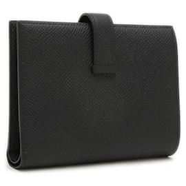 Hermès-Portefeuille compact Hermes Bearn en cuir Epsom noir-Noir