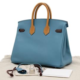 Hermès-Sac à main Hermes Birkin 25 en Jean Bleu-Bleu