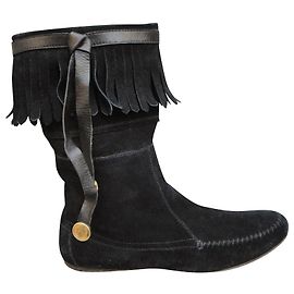 Bottines Gucci Noires en Daim à Franges Noir