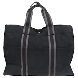 Hermès-Sac fourre-tout en toile de coton GM Hermes Foultou-Marron,Noir