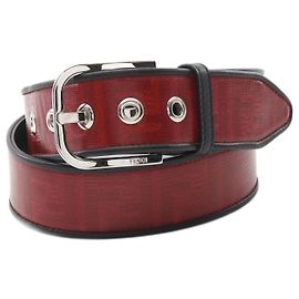 Fendi Lederbeschichteter Canvas-Gürtel Schwarz Rot