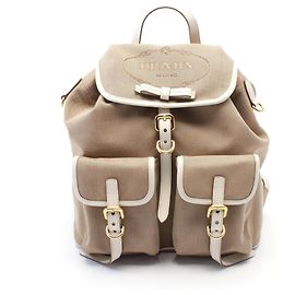Mochila em jacquard com logo Prada Marrom Branco