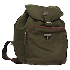 PRADA Backpack Nylon Khaki Silver Auth bs22991 Silvery Khaki
