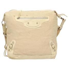 Balenciaga-BALENCIAGA The Day Shoulder Bag Canvas Beige Silver 141175 Auth bs26003-Silvery,Beige