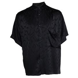 Saint Laurent, Camicia in satin a maniche corte a zig zag Nero