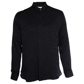 Camisa de leopardo preta brilhante e mate Saint Laurent Preto