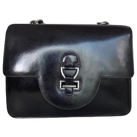 Borsa Hermès Sandrine in pelle Box nera, vintage con tracolla Nero