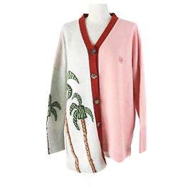 LOEWE Wool Anagram Asymmetrical Oversized Cardigan Pink Grey