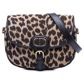 Dior Brown Mizza Médio Bolsa Transversal de Lona Bordada Leopardo Bobby Marrom