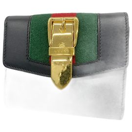 Gucci Tri-fold Wallet Sherry Line Sylvie 476081 Black