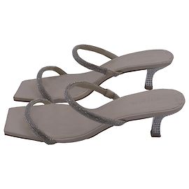 Cult Gaia Nami Embellished Kitten Heel Sandals in Silver Leather Other