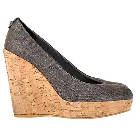 Stuart Weitzman Cork Wedge Platform Pumps in Silver Glitter Lurex  Silvery Metallic
