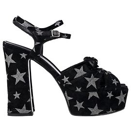 Saint Laurent Candy Star Print Platform Sandals in Black Suede Black