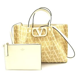 Valentino Garavani Valentino Mittelgroße Canvas-Leder-Tasche Braun Beige