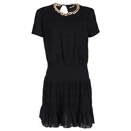 Michael by Michael Kors Chain Neck A-Line Dress in Black Polyester Black