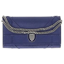 Dior Diorama Chain Clutch in Navy Blue Calf Leather Blue Navy blue