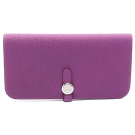 Hermès Carteira bifold longa Hermes Dogon roxa Roxo