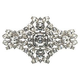 Gucci Metall Brosche mit rhinestone in Form von interlocking G Silber Metallisch