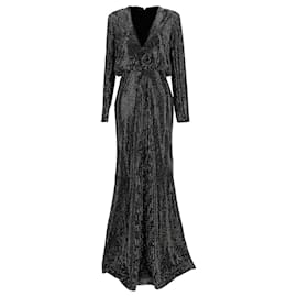 Roland Mouret-Roland Mouret Long Sleeve Diamante Maxi Dress in Black Polyester-Black