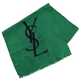 Cachecol de seda com logo YSL Yves Saint Laurent Verde