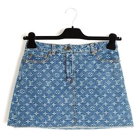 Louis Vuitton Short Skirt FR38 LV Blue Denim Monogram Mini Skirt UK10 US8 Blue