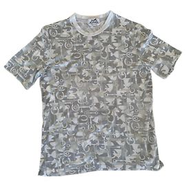 Hermès Camiseta Hermes Paris "Abstrait De Cheval" SS21 / Talla XS Blanco Gris Monograma