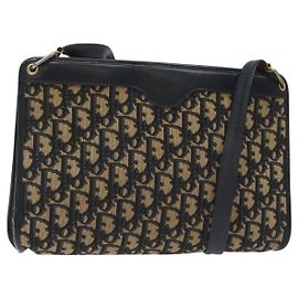 Borsa a spalla in tela Trotter Christian Dior blu navy oro Auth BA3029 D'oro Blu navy