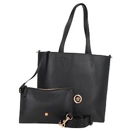 Bolsa Tote de couro VERSACE 2 em 1 Preto Dourado Auth 118739A Preto Dourado