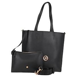 VERSACE Tote Bag Leder 2-Wege Schwarz Gold Auth 118739A Schwarz Golden