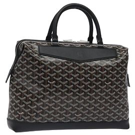 GOYARD Herringbone Zizalban Document Case PVC Leather Black Silver Auth sw388SM Black Silvery