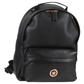 Mochila de couro preta e dourada Auth 118682A VERSACE Preto Dourado