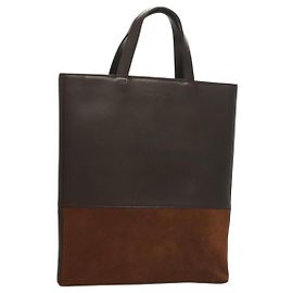 Burberry Bolsa de mão de couro marrom escuro Auth am8695 Castanho escuro