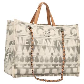 CHANEL Chain Tote Bag Canvas 2way Gray CC Auth 125976 Brown