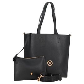 VERSACE Tote Bag Leather 2way Black Gold Auth 118751A Black Golden